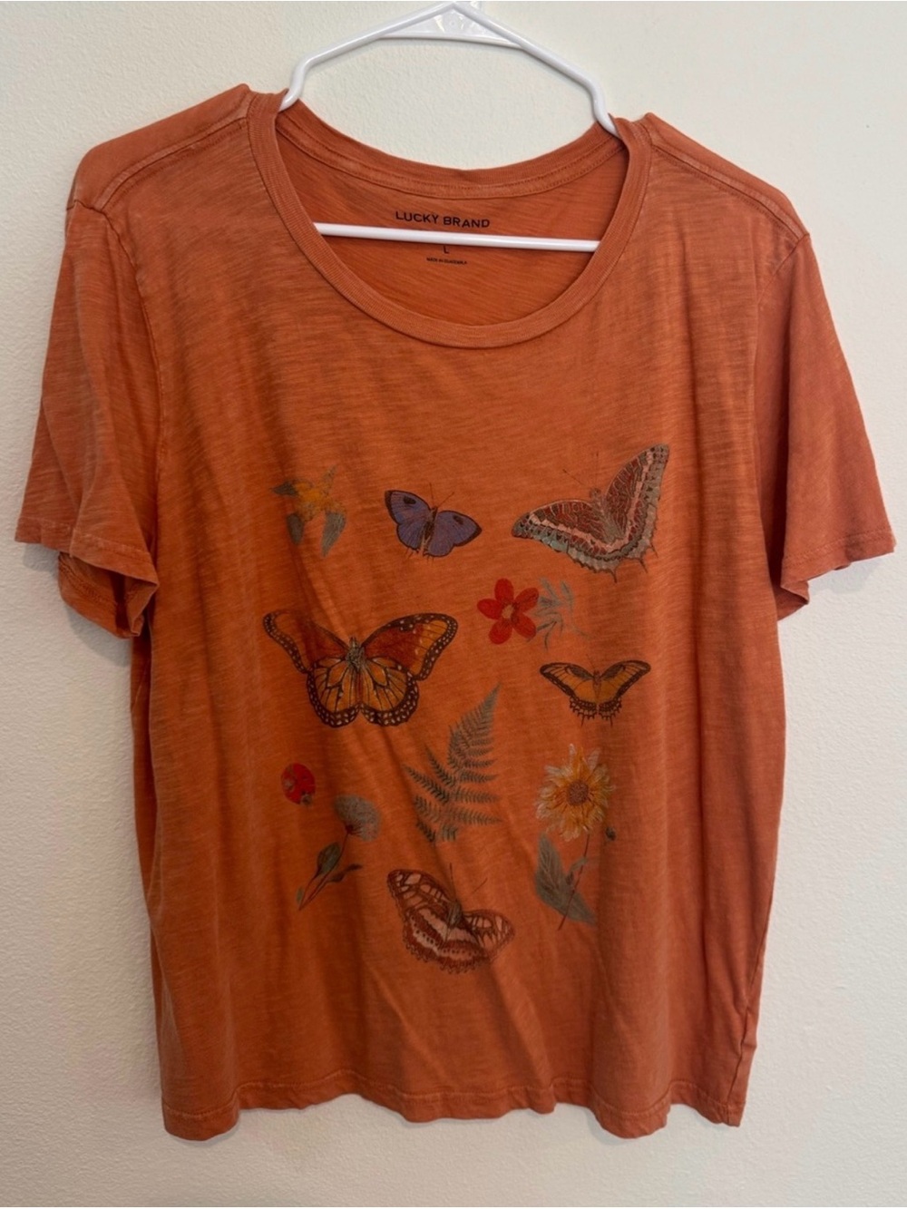 Lucky Brand Orange Butterfly & Floral Short Sleeve Tee